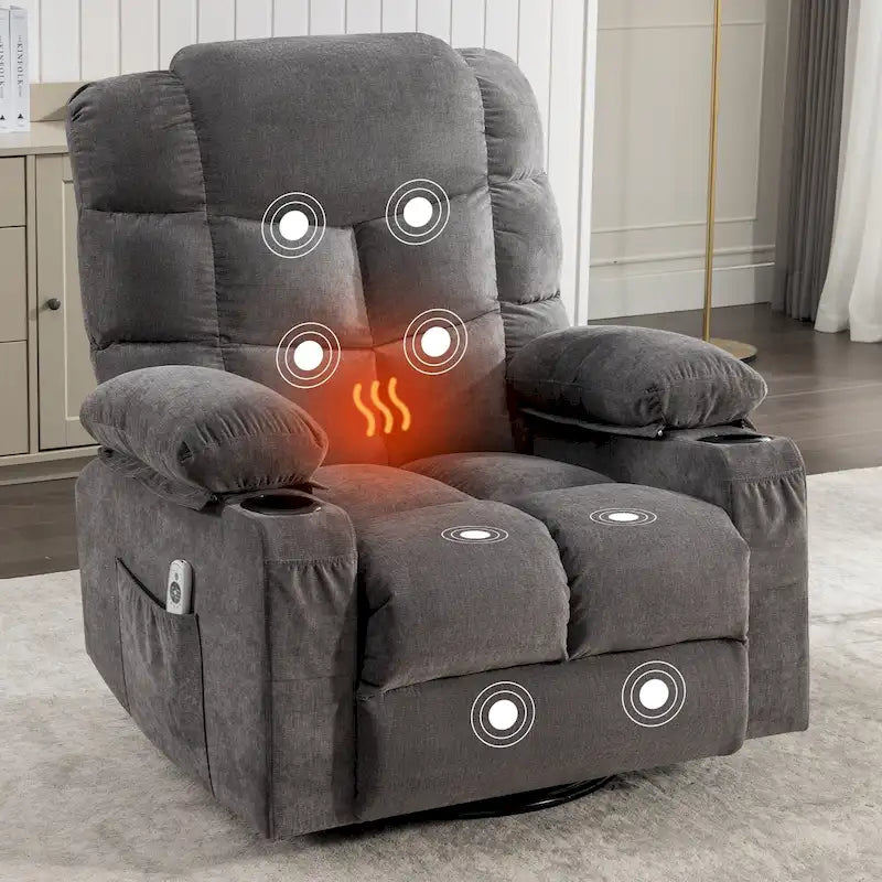 Fauteuil inclinable gris surdimensionné avec chauffage et port USB