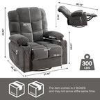 Fauteuil inclinable gris surdimensionné avec chauffage et port USB