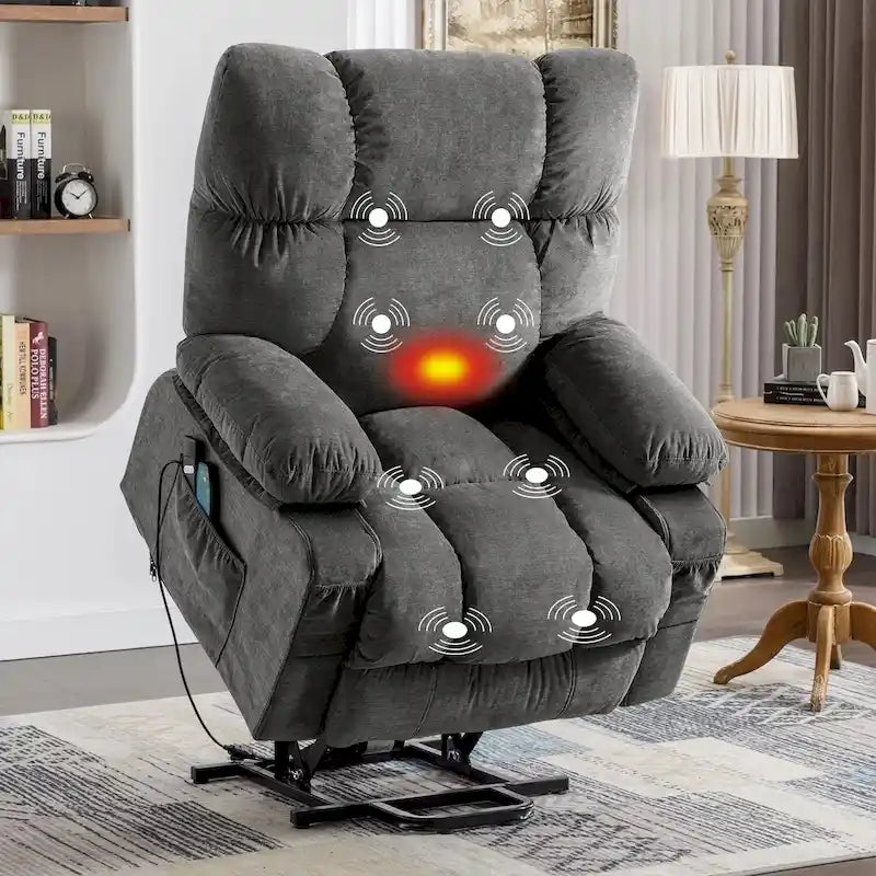 Fauteuil relaxant électrique bleu avec fonctions de chauffage, de massage, de chargement USB, de rangement latéral et de télécommande