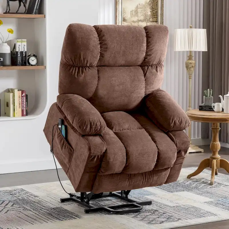 Fauteuil relaxant électrique bleu avec fonctions de chauffage, de massage, de chargement USB, de rangement latéral et de télécommande
