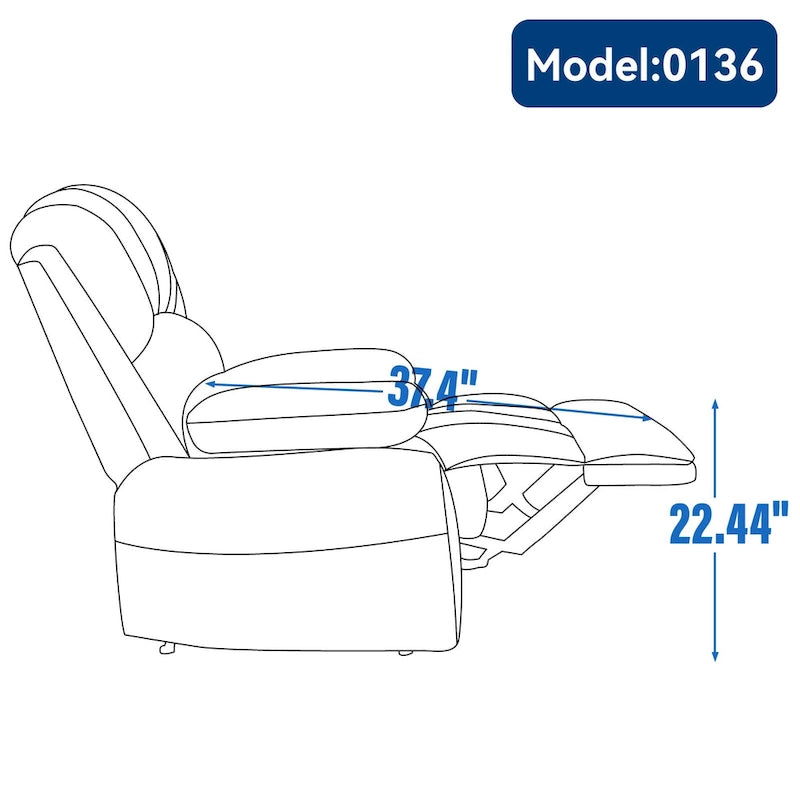 Fauteuil inclinable manuel surdimensionné marron/gris, inclinaison 155°, une place