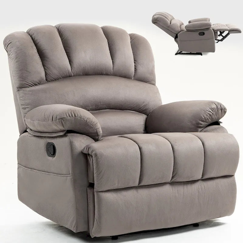 Fauteuil inclinable manuel surdimensionné marron/gris, inclinaison 155°, une place