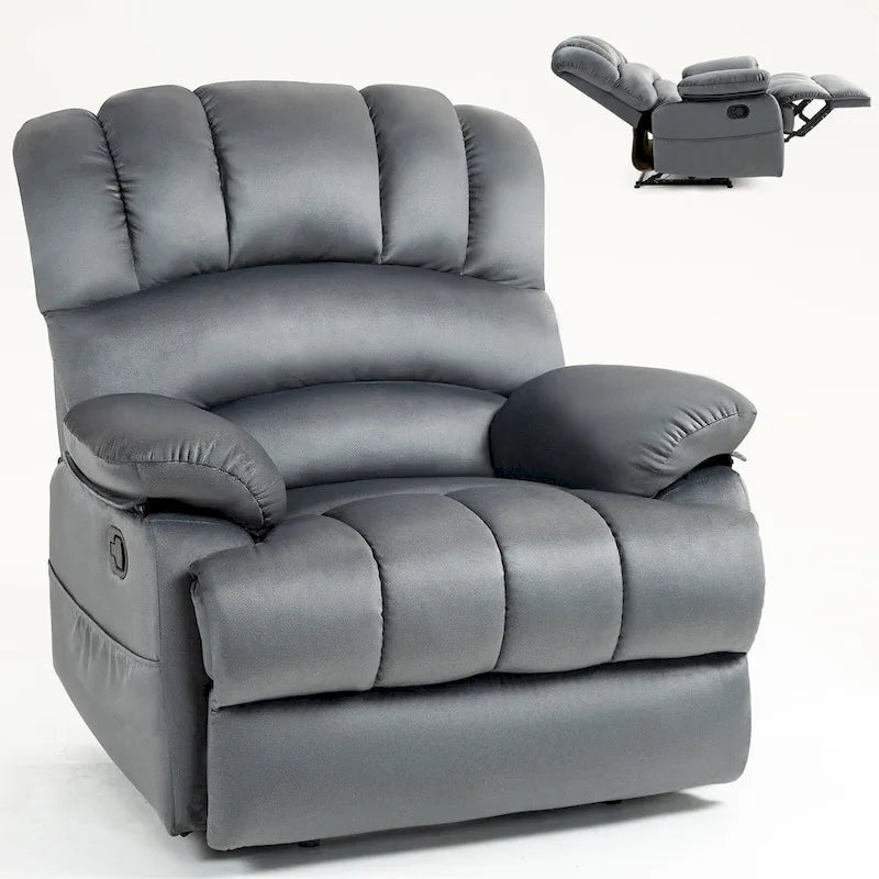 Fauteuil inclinable manuel surdimensionné marron/gris, inclinaison 155°, une place
