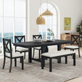 Ensemble de salle à manger 6 pièces en bois avec table extensible, 4 chaises et banc
