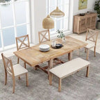 Ensemble de salle à manger 6 pièces en bois avec table extensible, 4 chaises et banc