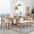 Ensemble de salle à manger 6 pièces en bois avec table extensible, 4 chaises et banc
