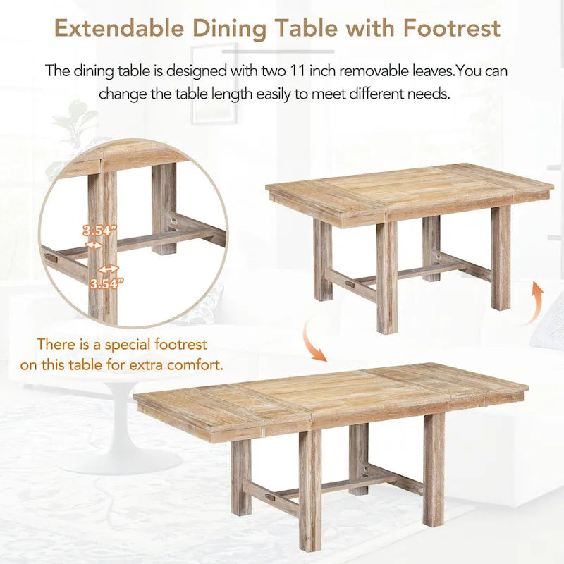 Ensemble de salle à manger 6 pièces en bois avec table extensible, 4 chaises et banc