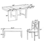 Ensemble de salle à manger 6 pièces en bois avec table extensible, 4 chaises et banc