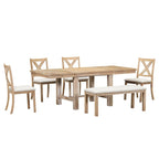 Ensemble de salle à manger 6 pièces en bois avec table extensible, 4 chaises et banc