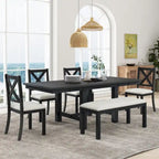 Ensemble de salle à manger 6 pièces en bois avec table extensible, 4 chaises et banc