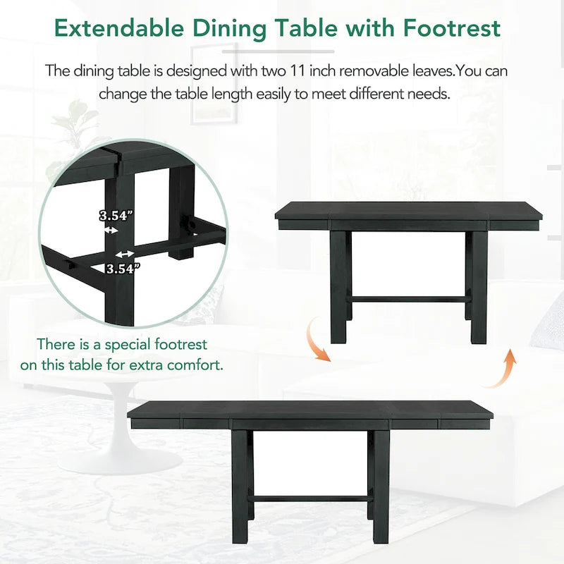 Ensemble de salle à manger 6 pièces en bois avec table extensible, 4 chaises et banc