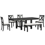Ensemble de salle à manger 6 pièces en bois avec table extensible, 4 chaises et banc