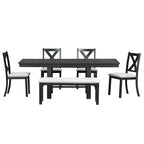 Ensemble de salle à manger 6 pièces en bois avec table extensible, 4 chaises et banc