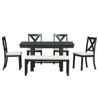 Ensemble de salle à manger 6 pièces en bois avec table extensible, 4 chaises et banc