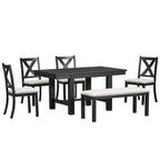 Ensemble de salle à manger 6 pièces en bois avec table extensible, 4 chaises et banc
