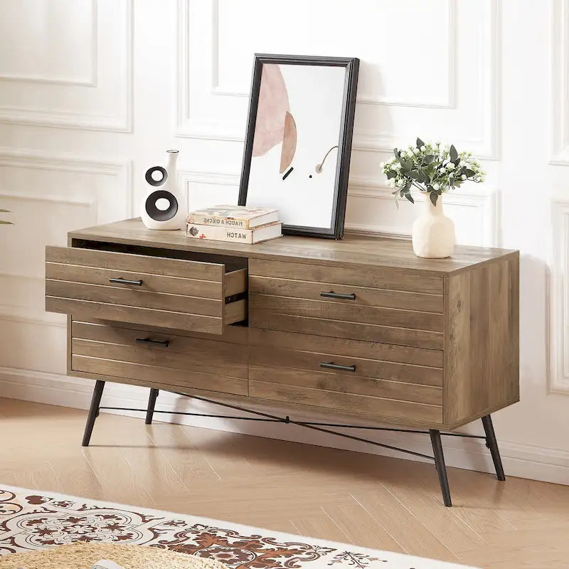 4-Drawer Horizontal Dresser, Dressers Bedroom Furniture Large Storage Tower Unit for Bedroom, Closet Living Room