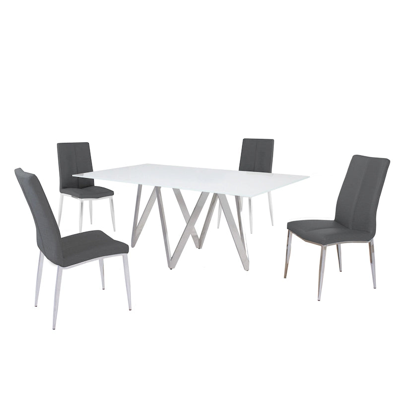 Ensemble de salle à manger moderne Somette avec table en verre blanc et 4 chaises