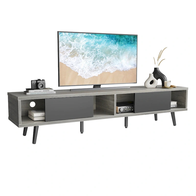 Meuble TV pour téléviseurs jusqu'à 75 pouces avec meuble TV en bois massif de style Mid-century - 70 pouces