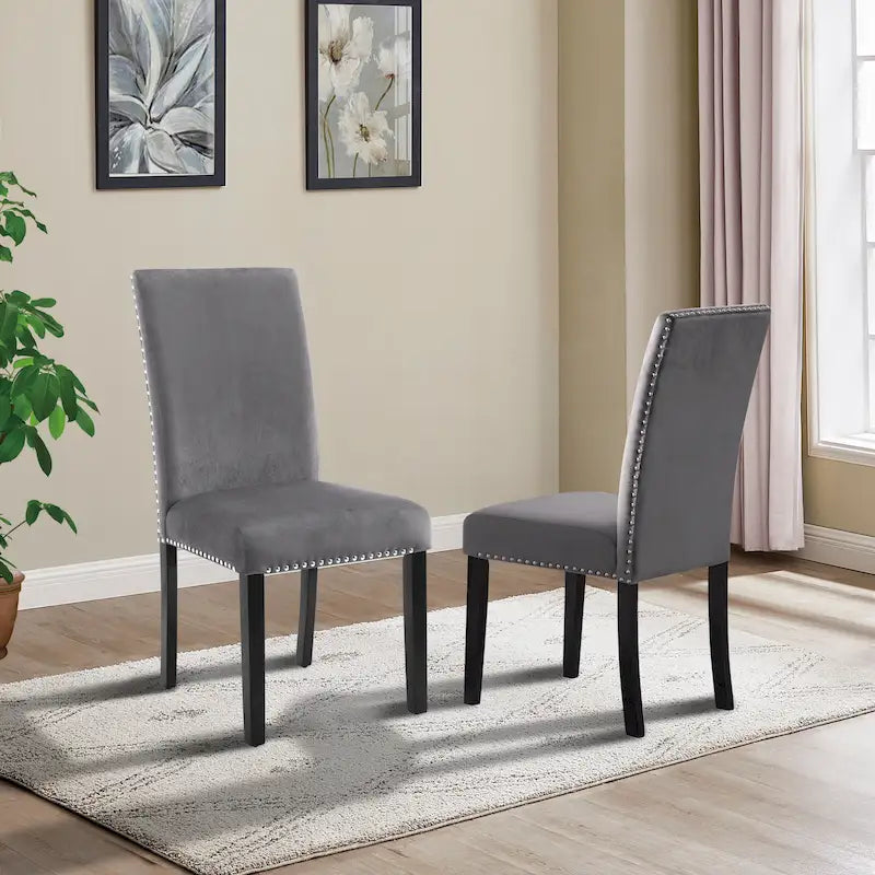 Lot de 2 chaises de salle à manger contemporaines en velours Roundhill Furniture Cobre avec garniture cloutée