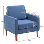 Fauteuil d'appoint rembourré avec pieds en bois massif – Bleu / Gris / Blanc cassé