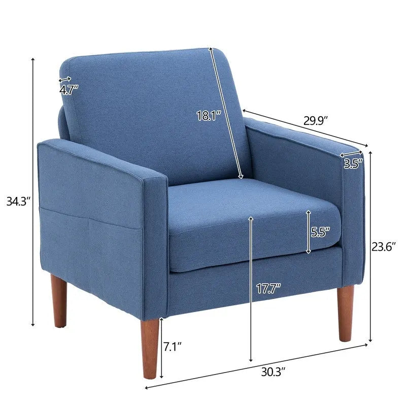 Fauteuil d'appoint rembourré avec pieds en bois massif – Bleu / Gris / Blanc cassé