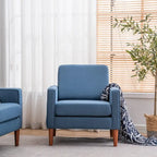Fauteuil d'appoint rembourré avec pieds en bois massif – Bleu / Gris / Blanc cassé