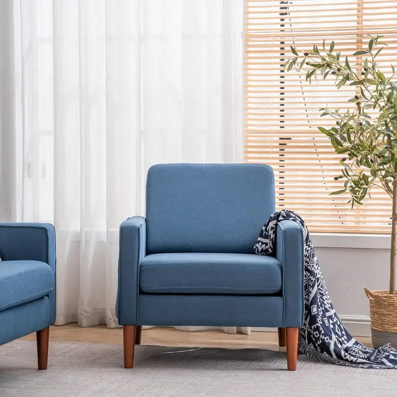 Fauteuil d'appoint rembourré avec pieds en bois massif – Bleu / Gris / Blanc cassé