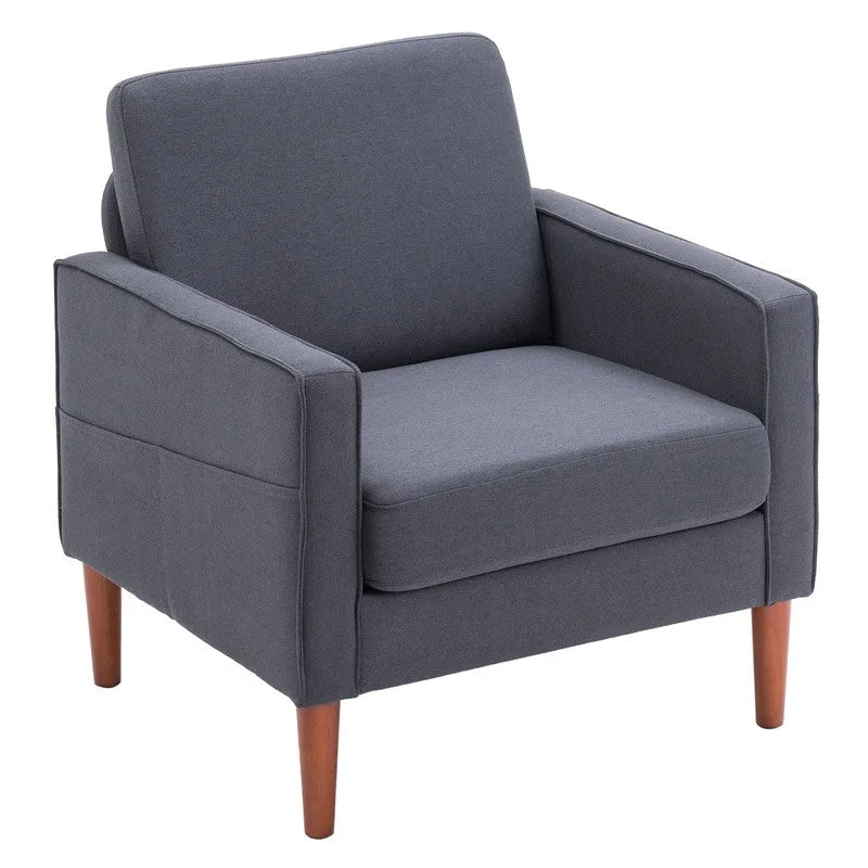 Fauteuil d'appoint rembourré avec pieds en bois massif – Bleu / Gris / Blanc cassé