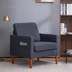 Fauteuil d'appoint rembourré avec pieds en bois massif – Bleu / Gris / Blanc cassé