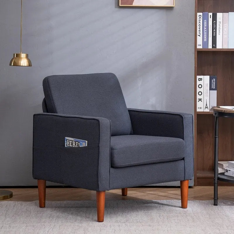 Fauteuil d'appoint rembourré avec pieds en bois massif – Bleu / Gris / Blanc cassé