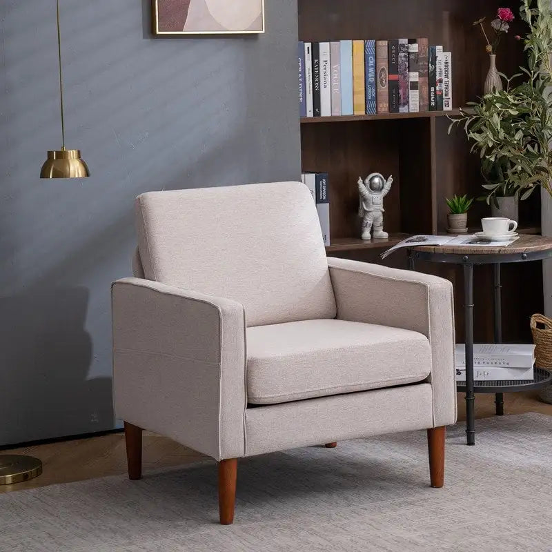 Fauteuil d'appoint rembourré avec pieds en bois massif – Bleu / Gris / Blanc cassé