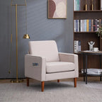 Fauteuil d'appoint rembourré avec pieds en bois massif – Bleu / Gris / Blanc cassé