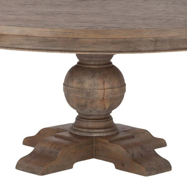 Table à manger ronde en teck vieilli gris, marron, 5 places