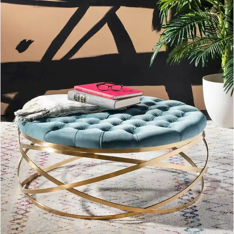 SAFAVIEH Couture Pouf Betta en Velours Capitonnés