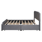 Lit de rangement capitonné en velours gris/beige Queen avec 4 tiroirs, assemblage par 2 personnes