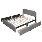Lit de rangement capitonné en velours gris/beige Queen avec 4 tiroirs, assemblage par 2 personnes