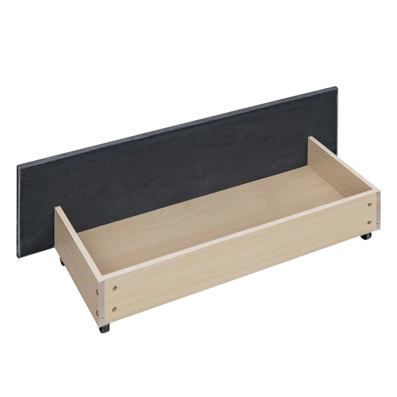 Lit de rangement capitonné en velours gris/beige Queen avec 4 tiroirs, assemblage par 2 personnes