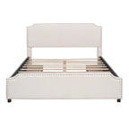 Lit de rangement capitonné en velours gris/beige Queen avec 4 tiroirs, assemblage par 2 personnes