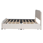 Lit de rangement capitonné en velours gris/beige Queen avec 4 tiroirs, assemblage par 2 personnes
