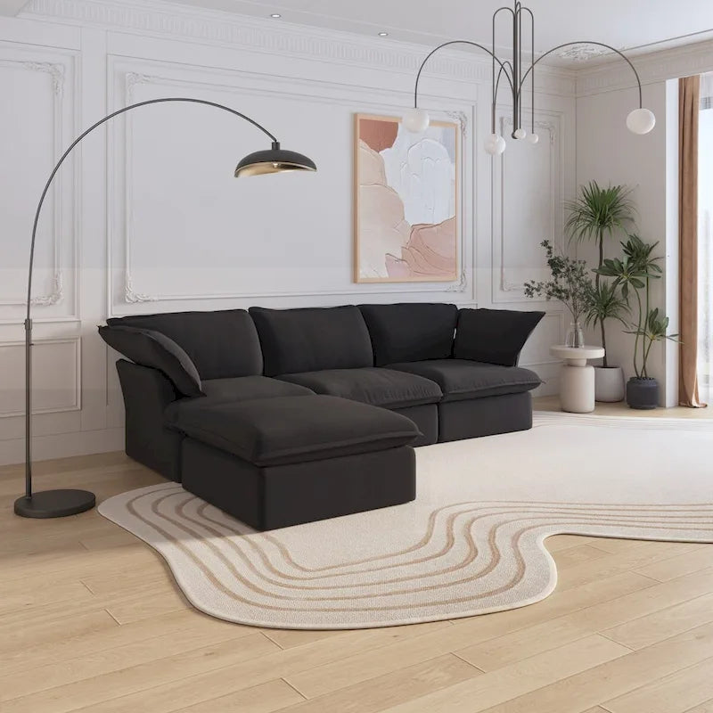 Grand canapé d'angle en forme de L, 4 pièces, moderne, en lin rembourré