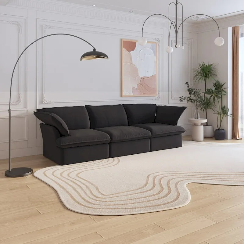 Grand canapé d'angle en forme de L, 4 pièces, moderne, en lin rembourré