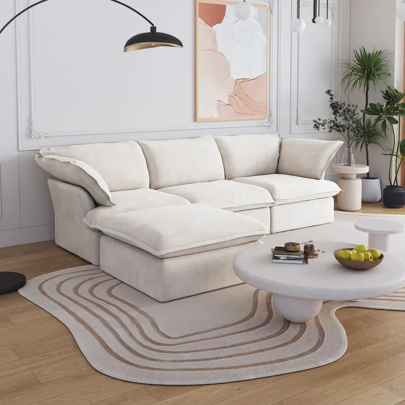 Grand canapé d'angle en forme de L, 4 pièces, moderne, en lin rembourré