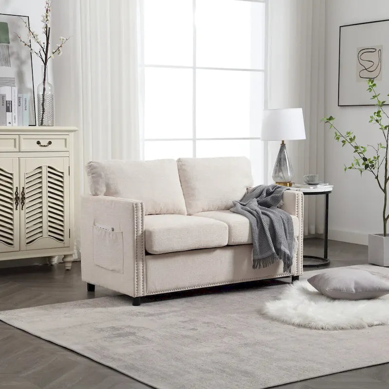 Causeuse moderne en tissu chenille, Canapé 2 places capitonné pour Salon Chambre Appartement