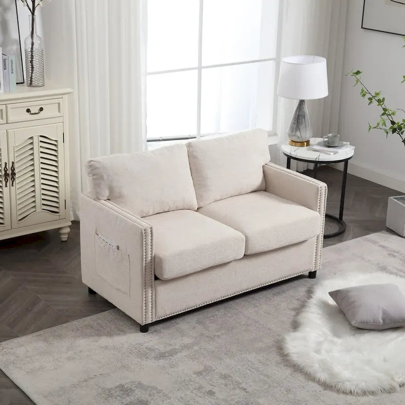 Causeuse moderne en tissu chenille, Canapé 2 places capitonné pour Salon Chambre Appartement