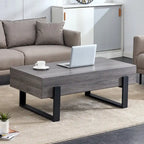Une table basse en MDF de couleur gris rustique avec des pieds en métal noir – Un espace élégant aux tons de bois naturel